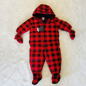 GAP Red Black Buffalo Plaid Puffer Down Filled Fleece Lined Snowsuit 12-18M